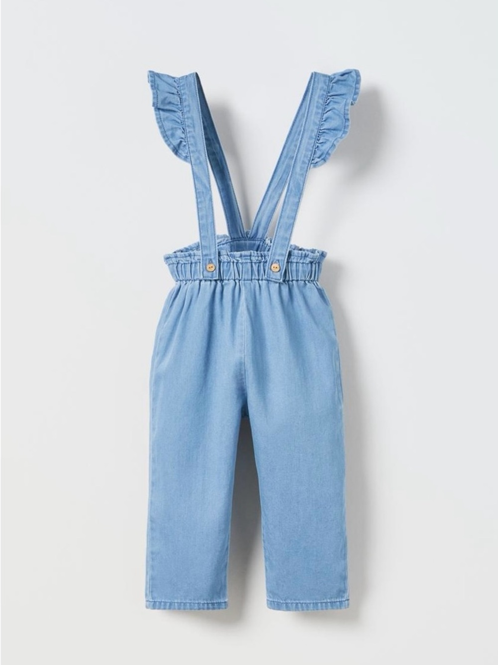 Zara Light Blue Ruffle-Strap Denim Jumpsuit Overalls